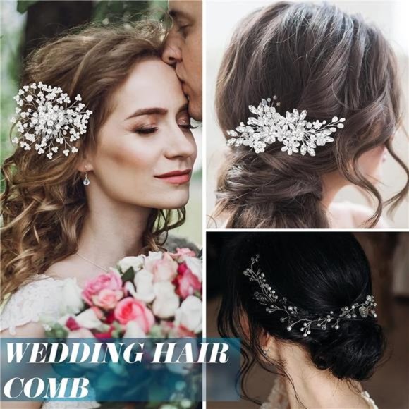 44 Pieces Wedding Hair Comb Faux Pearl Crystal Bride Hair Accessories Hair Side